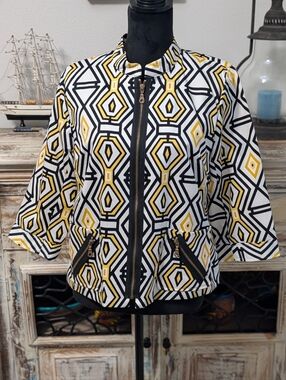 Silk Land Petite Mod Geometric Zip Front Jacket PL